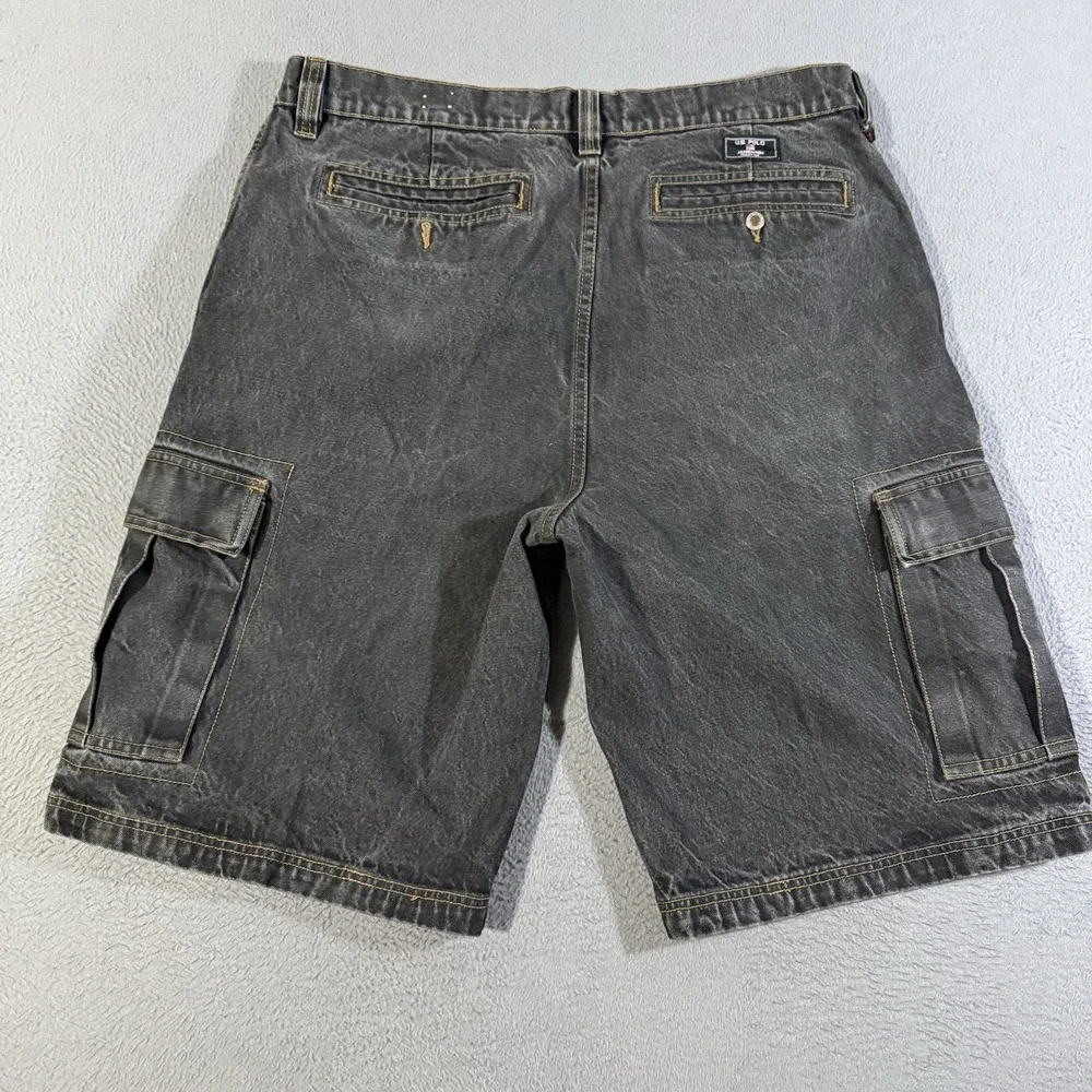 Vintage US Polo Assn Cargo Shorts 40 Black Jean Baggy Denim Skater Grunge Y2K